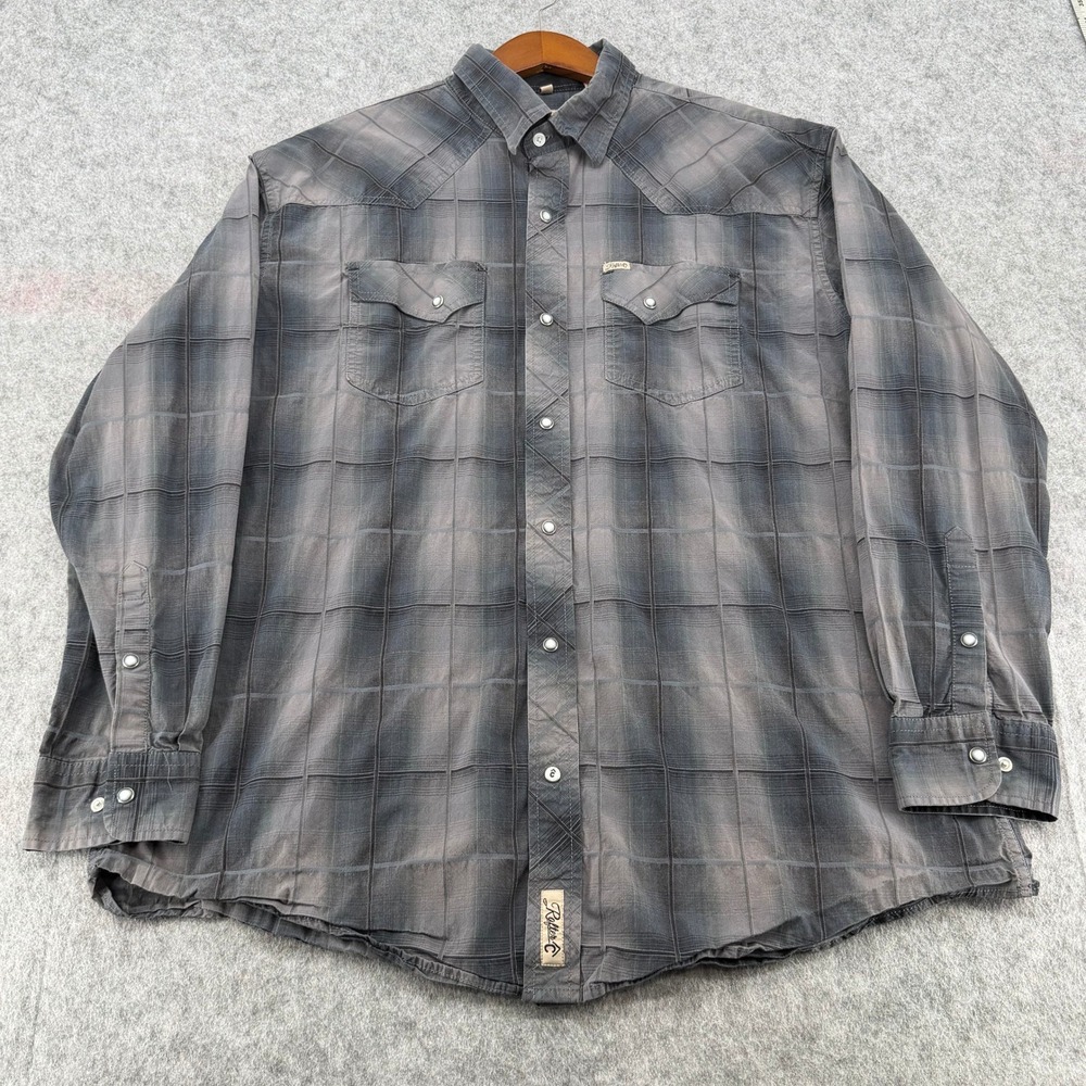 Rafter C Cavenders Mens Grey Plaid Western Pearl Snap Long Sleeve Shirt XL